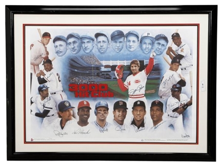 3,000 Hit Club Framed Display Signed By 13 Hall of Famers and Pete Rose